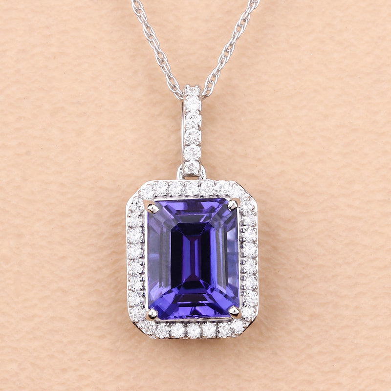 3.56 Carat Genuine Tanzanite and White Diamond 14K White Gold Pendant