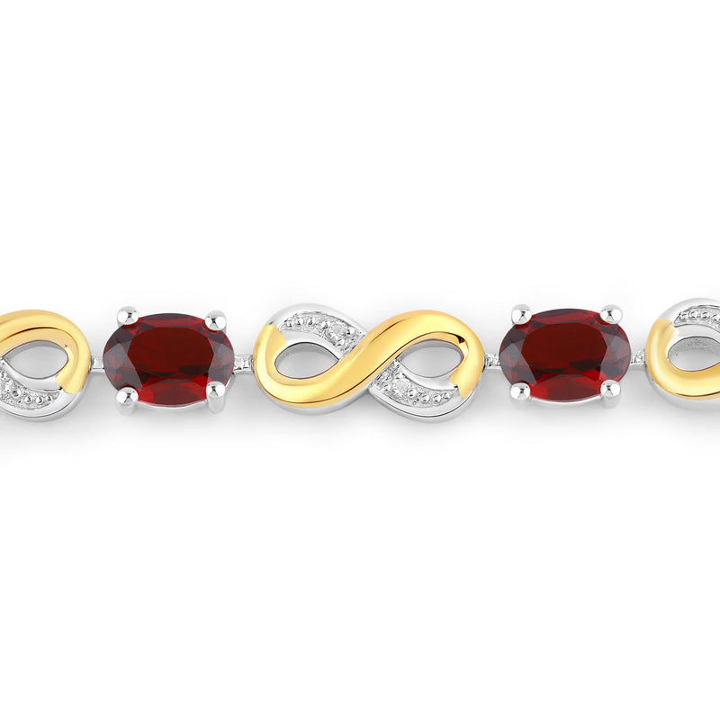 3.46 Carat Genuine Garnet and White Topaz .925 Sterling Silver Bracelet