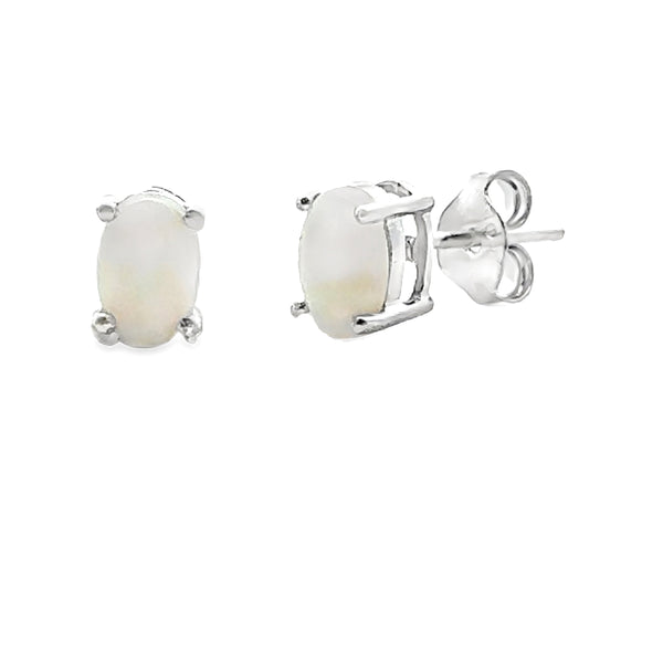 Natural .47ct Opal Stud Earrings 10KT White Gold