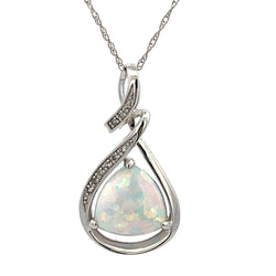 Created Opal Diamond Fashion Pendants 14KT White Gold