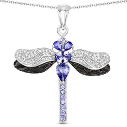 1.99 Carat Genuine Tanzanite and White Zircon .925 Sterling Silver Pendant