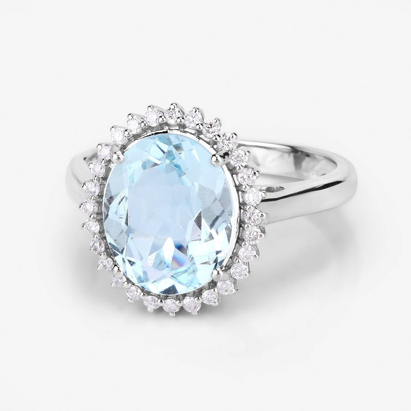 2.81 Carat Genuine Aquamarine and White Diamond 14K White Gold Ring