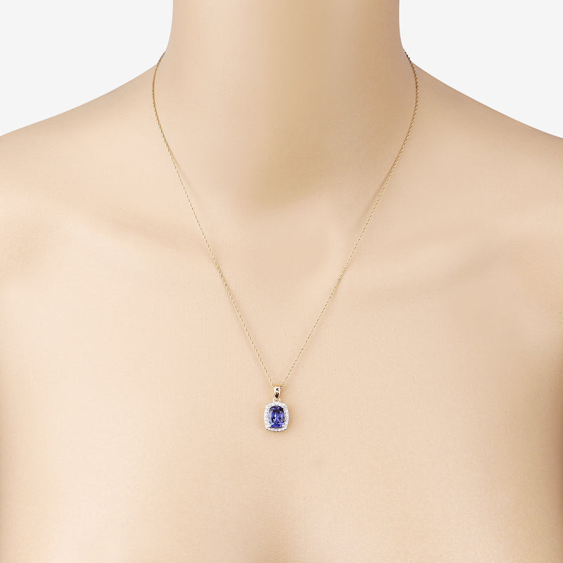 2.01 Carat Genuine Tanzanite and White Diamond 14K Yellow Gold Pendant