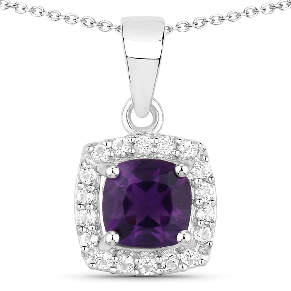 2.60 Carat Genuine Amethyst and White Topaz .925 Sterling Silver Jewelry Set