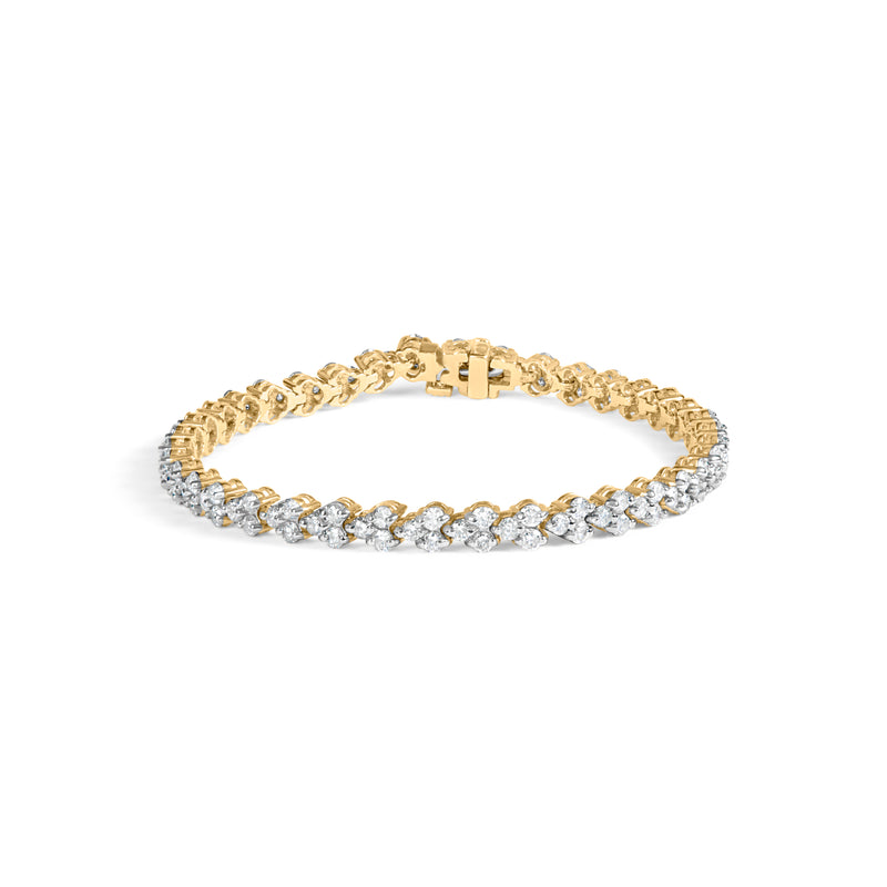 14k Yellow Gold 5.00 Cttw Diamond Three Stone Link Tennis Bracelet (I-J Color, SI2-I1 Clarity) - 7' Inches