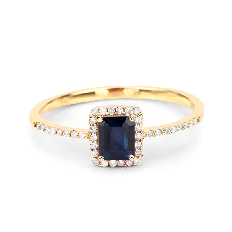 0.60 Carat Genuine Blue Sapphire and White Diamond 14K Yellow Gold Ring