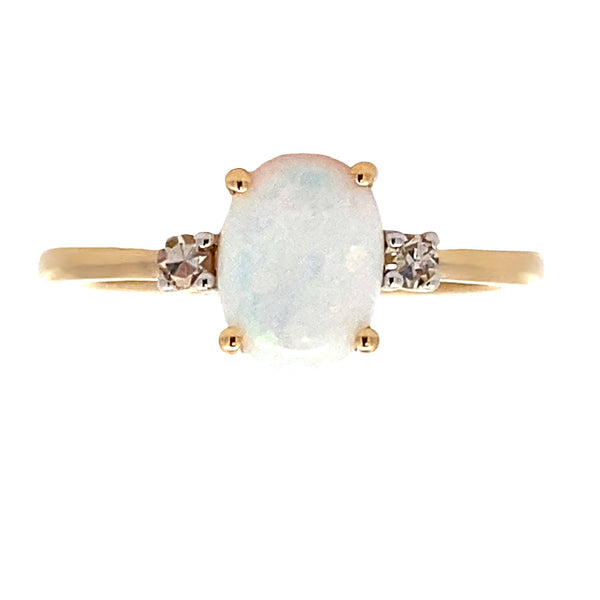 .05ct Created Opal Diamond Ring 14KT Yellow Gold