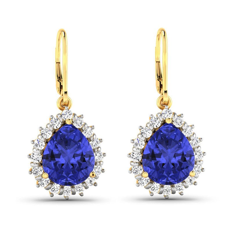 3.33 Carat Genuine Tanzanite and White Diamond 14K Yellow Gold Earrings