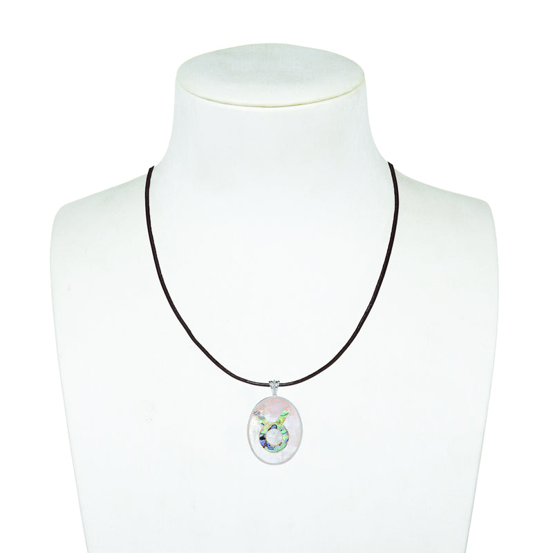 Taurus Zodiac Pendant Necklace with River Shell, Abalone, and Sterling Silver