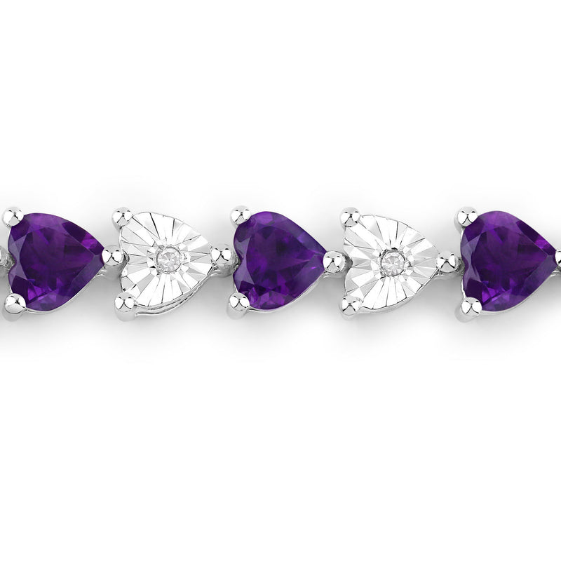 6.59 Carat Genuine Amethyst and White Diamond .925 Sterling Silver Bracelet