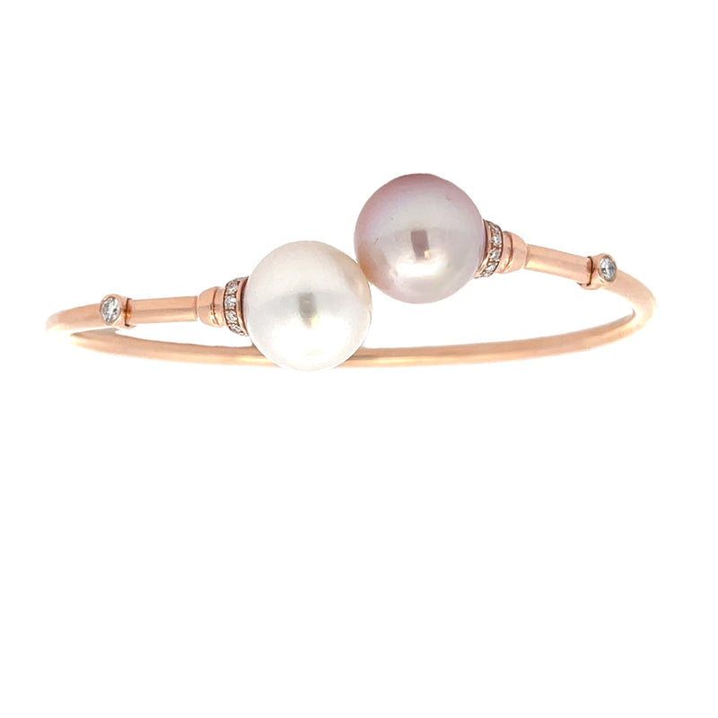 South Sea Pearl Diamond Bangle Bracelet 18KT Rose Gold