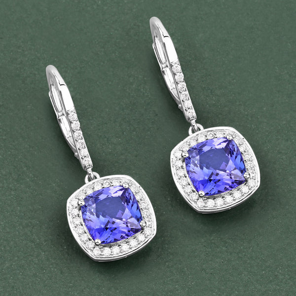 6.10 Carat Genuine Tanzanite and White Diamond 14K White Gold Earrings