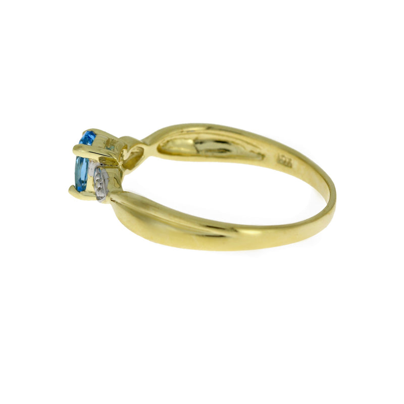 Genuine .51ct Blue Topaz Diamond Ring 10KT Yellow Gold