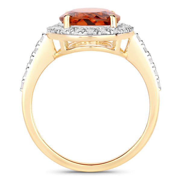 5.01 Carat Genuine Spessartite Garnet and White Diamond 14K Yellow Gold Ring