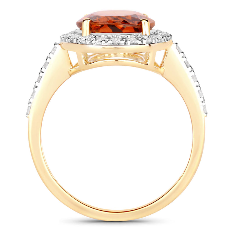 5.01 Carat Genuine Spessartite Garnet and White Diamond 14K Yellow Gold Ring