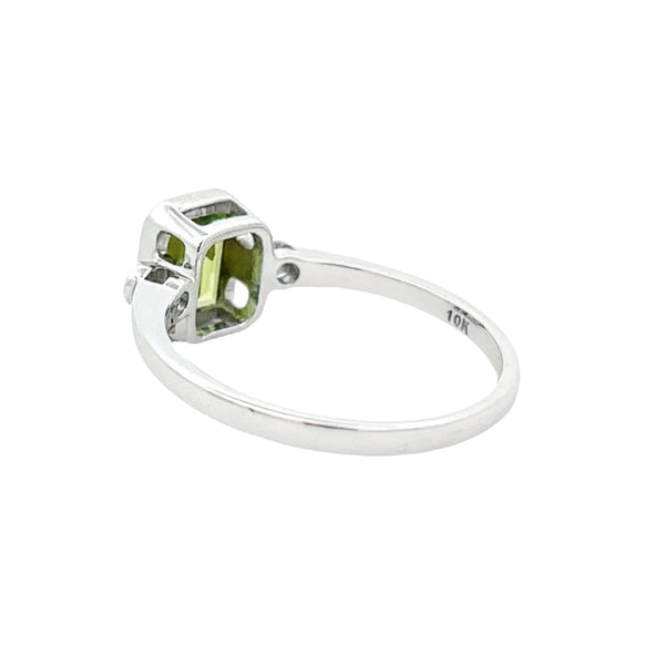 Natural 1.04ct Peridot Diamond Ring 10KT White Gold