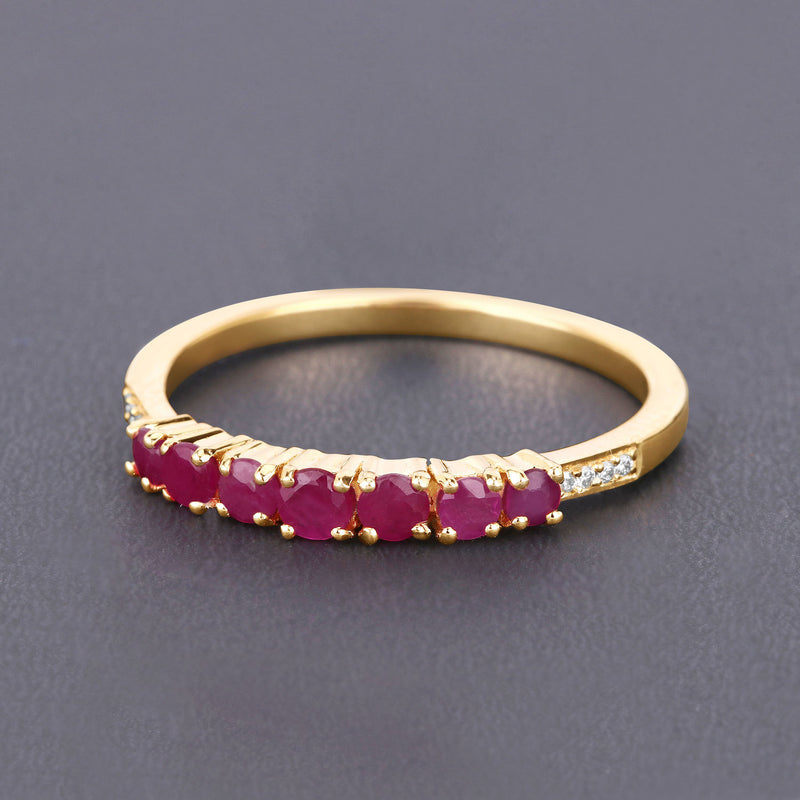 0.45 Carat Genuine Ruby and White Diamond 14K Yellow Gold Ring