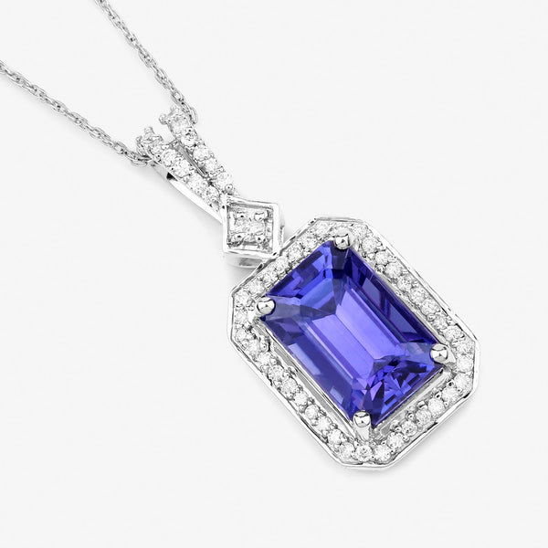 2.56 Carat Genuine Tanzanite and White Diamond 14K White Gold Pendant