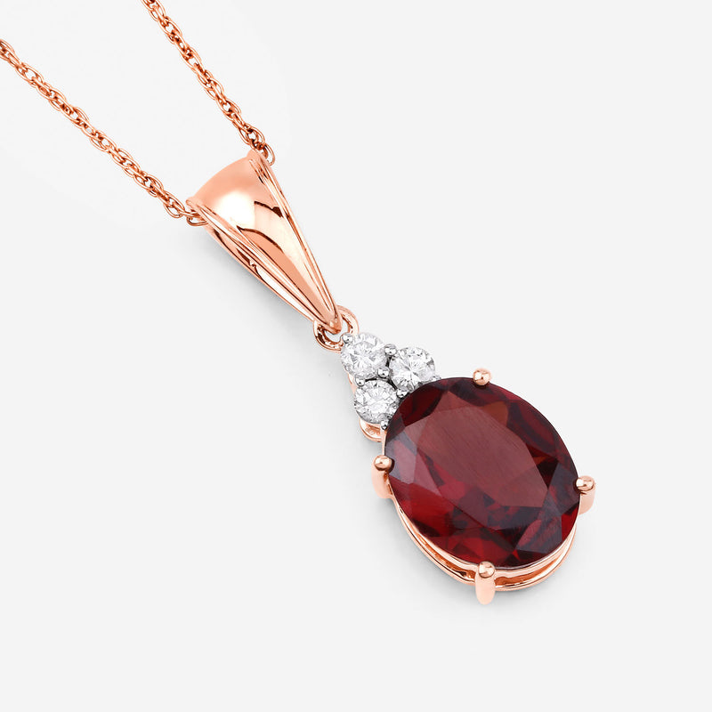 2.84 Carat Genuine Rhodolite and White Diamond 14K Rose Gold Pendant