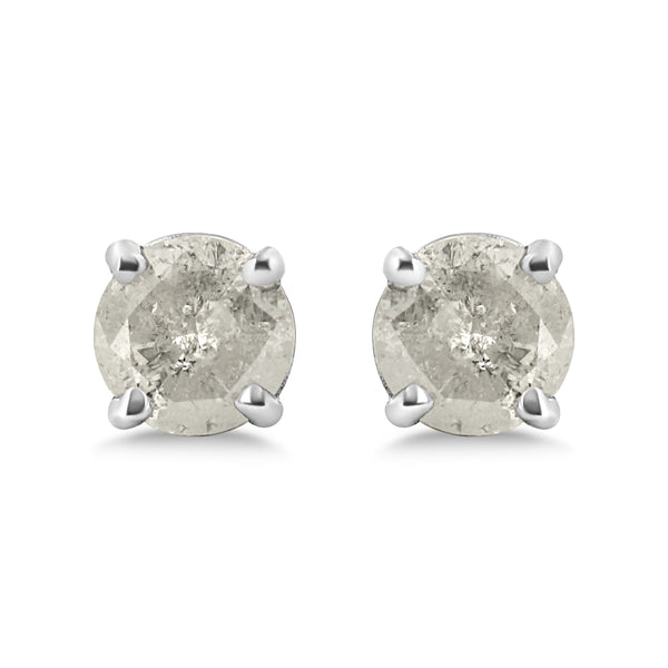 .925 Sterling Silver 1/2 Cttw 4-Prong Round-cut "Salt and Pepper" Diamond Classic Stud Earrings (I-J Color, I3 Clarity)