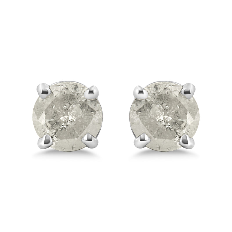 .925 Sterling Silver 1/2 Cttw 4-Prong Round-cut "Salt and Pepper" Diamond Classic Stud Earrings (I-J Color, I3 Clarity)