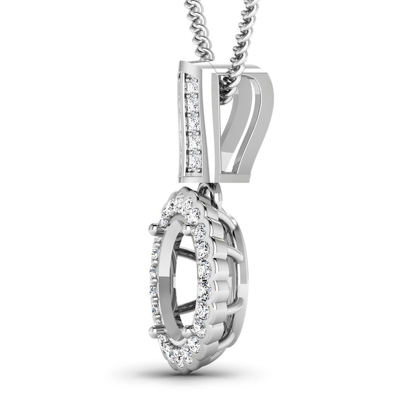 0.22 Carat Genuine White Diamond 14K White Gold Semi Mount Pendant - holds 9x7mm Oval Gemstone