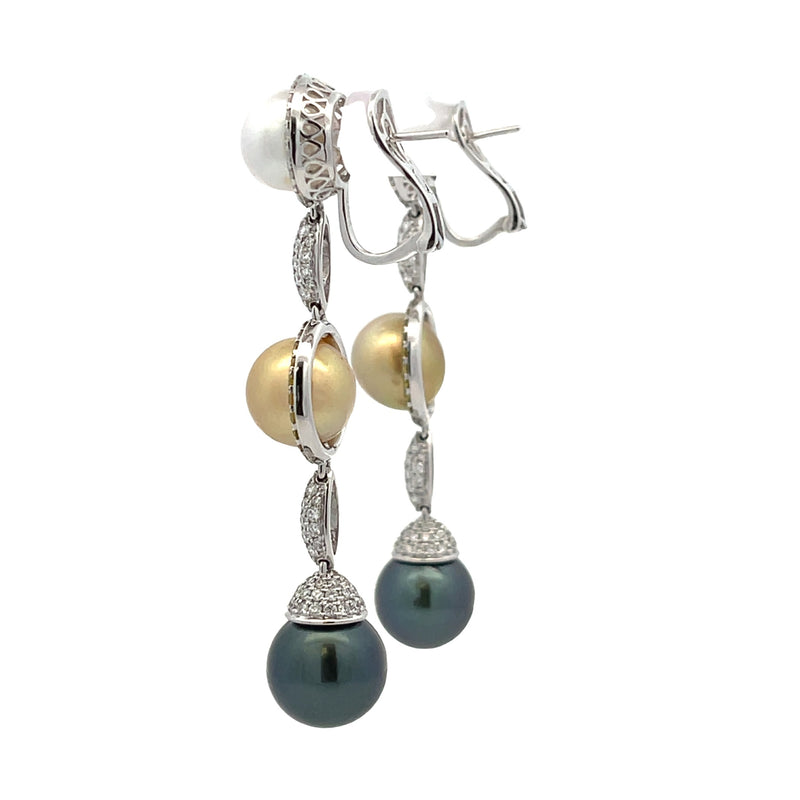 3.09ct Tahitian Pearl Dangle Earrings 18KT White Gold