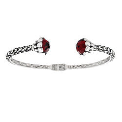 Genuine Garnet Bangle Bracelet Sterling Silver