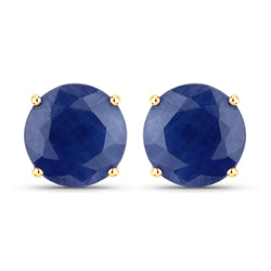 7.00 Carat Genuine Blue Sapphire and 14K Yellow Gold Earrings