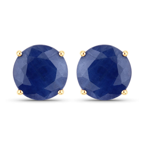 7.00 Carat Genuine Blue Sapphire and 14K Yellow Gold Earrings