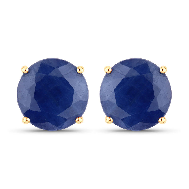 7.00 Carat Genuine Blue Sapphire and 14K Yellow Gold Earrings