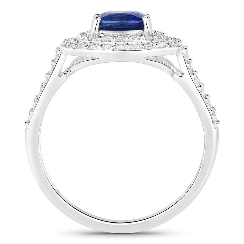 1.96 Carat Genuine Blue Sapphire and White Diamond 18K White Gold Ring