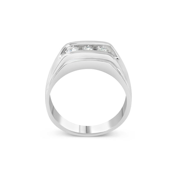 Men's .925 Sterling Silver 1/3 Cttw Diamond Channel Set 3 Stone Ring Band (I-J Color, I3 Clarity) - Ring Size 10