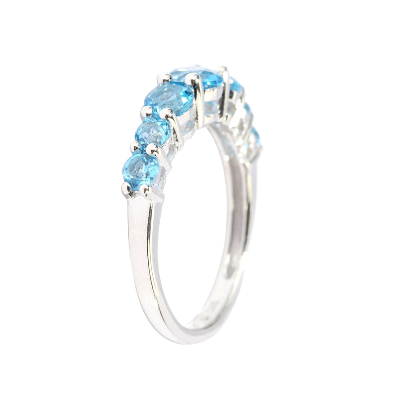 Sterling Silver with Natural Swiss Blue Topaz Seven Stone Band Ring