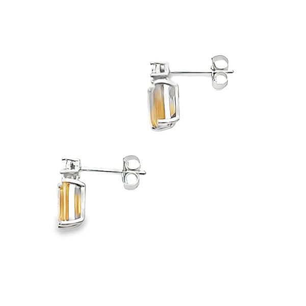 Natural 1.83ct Citrine Diamond Earrings 10KT White Gold