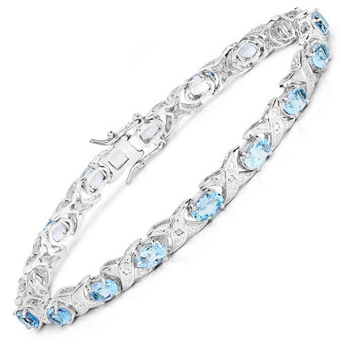 8.30 Carat Genuine Blue Topaz and White Diamond .925 Sterling Silver Bracelet