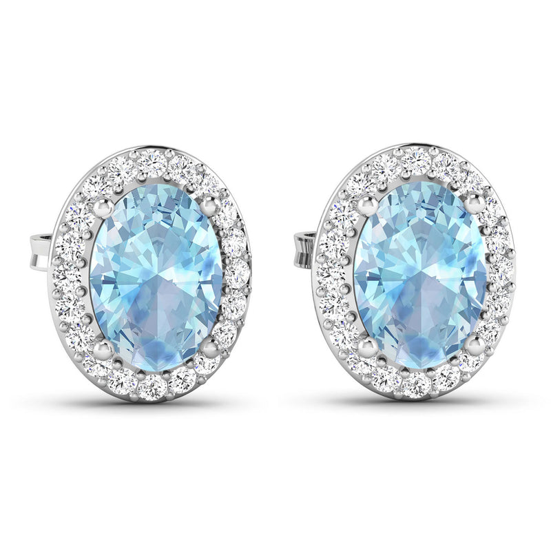 1.28 Carat Genuine Aquamarine and White Diamond 14K White Gold Earrings