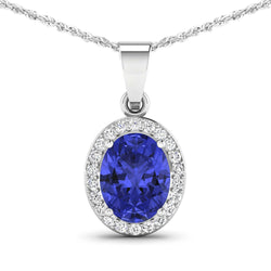 1.92 Carat Genuine Tanzanite and White Diamond 14K White Gold Pendant