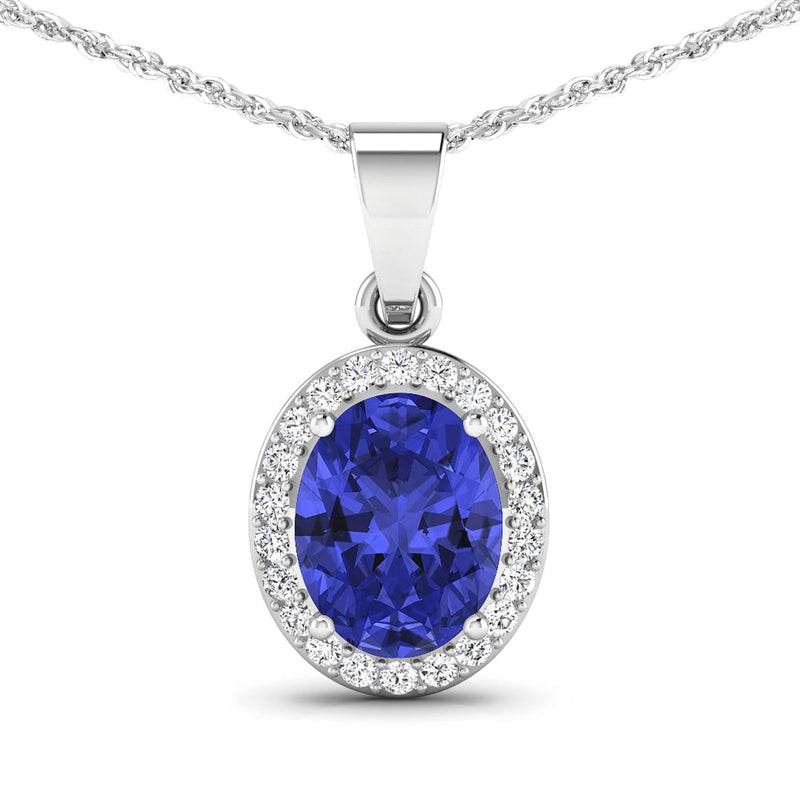 1.92 Carat Genuine Tanzanite and White Diamond 14K White Gold Pendant