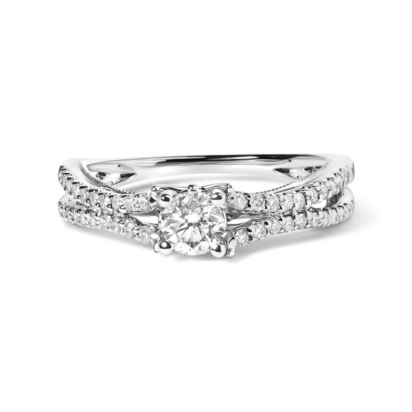 14K White Gold 5/8 Cttw Diamond Split Shank Engagement Ring  (G-H Color, VS2-SI1 Clarity) - Size 7