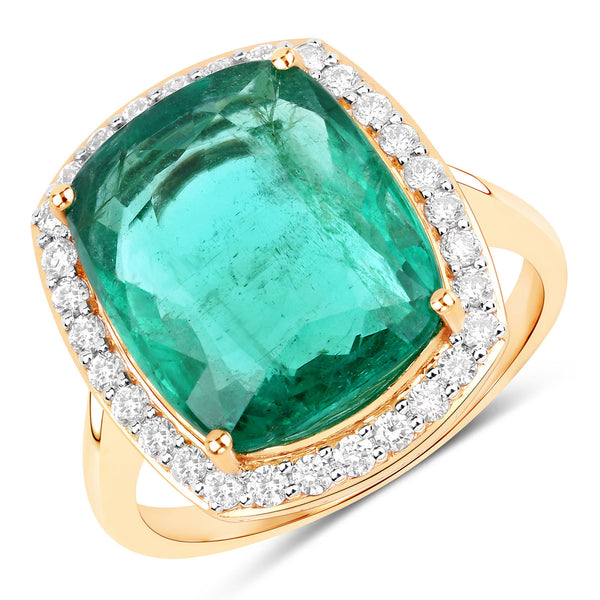 IGI Certified 8.23 Carat Genuine Zambian Emerald and White Diamond 14K Yellow Gold Ring