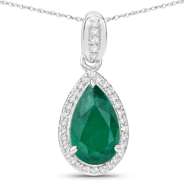 IGI Certified 2.51 Carat Genuine Zambian Emerald and White Diamond 14K White Gold Pendant