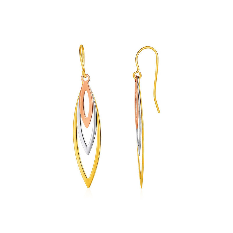 Tri-Tone Graduated Open Marquise Earrings in 10k Yellow