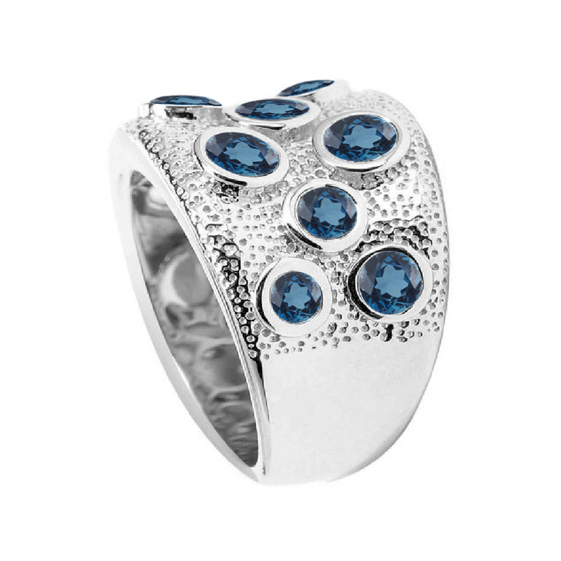 V3 Jewelry Natural London Blue Topaz & Sterling Silver Band Ring