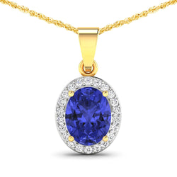 1.63 Carat Genuine Tanzanite and White Diamond 14K Yellow Gold Pendant