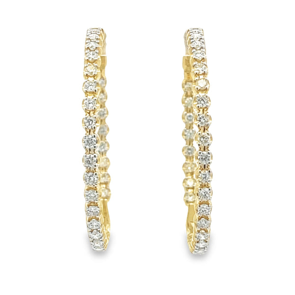 Natural 2.00ct Diamond Hoop Earrings 10KT Yellow Gold