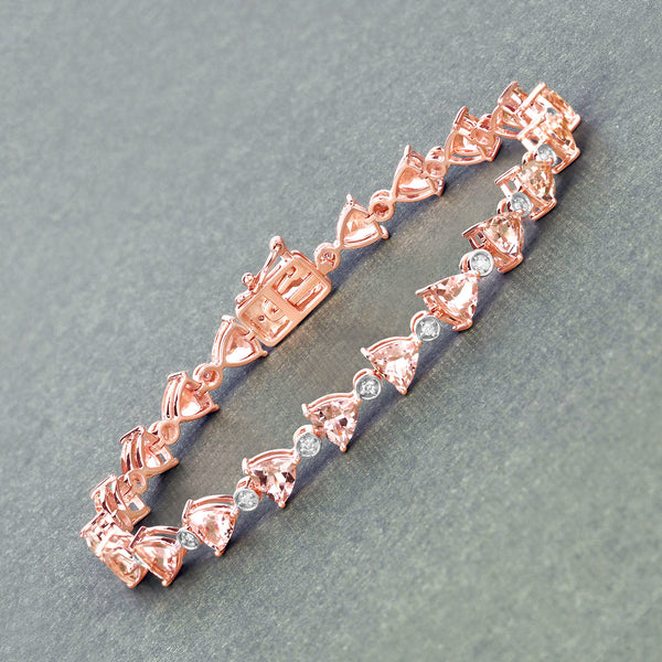 7.56 Carat Genuine Morganite and White Diamond 14K Rose Gold Bracelet