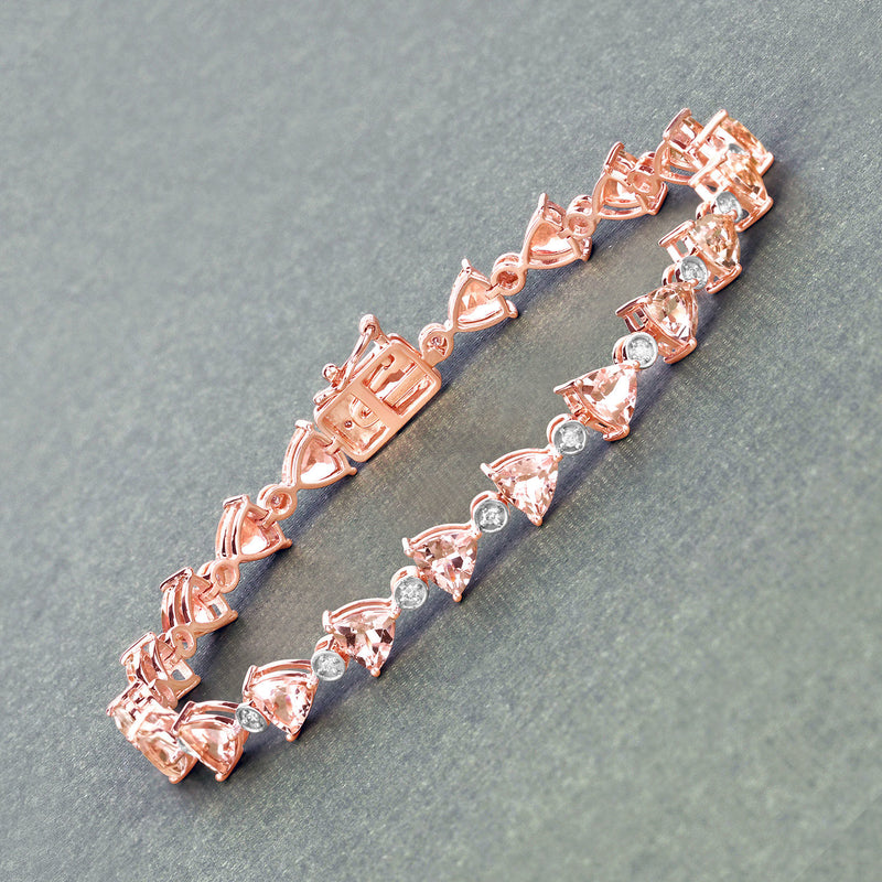 7.56 Carat Genuine Morganite and White Diamond 14K Rose Gold Bracelet