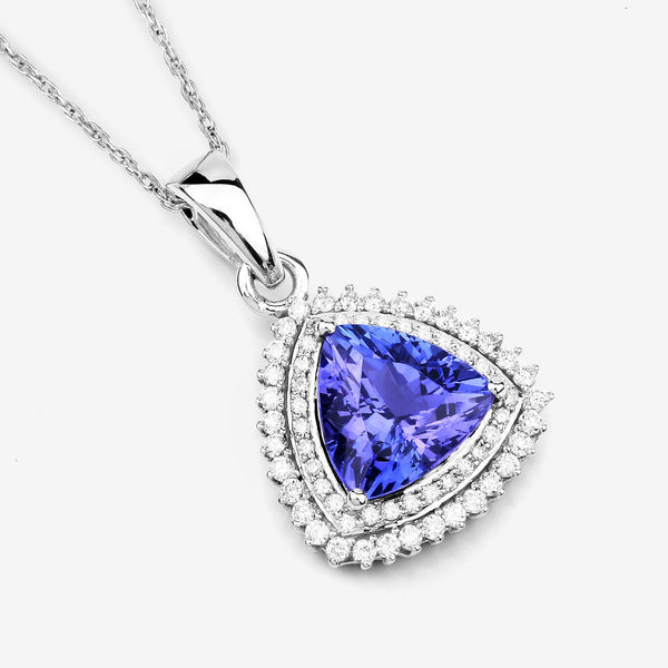 2.16 Carat Genuine Tanzanite and White Diamond 14K White Gold Pendant