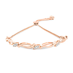 14K Rose Gold Plated .925 Sterling Silver Diamond Accent Alternating Swirl link Bolo Bracelet (I-J Color, I2-I3 Clarity) - 6" to 9" Adjustable